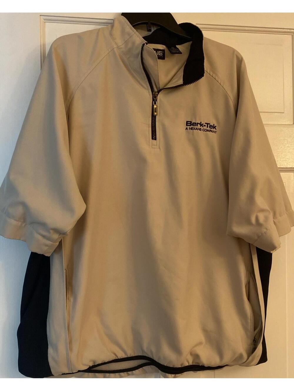 PING Golf Short Slv Logo Windbreaker Light Rain Wind Jacket 1/4 Zip XL Beige SS